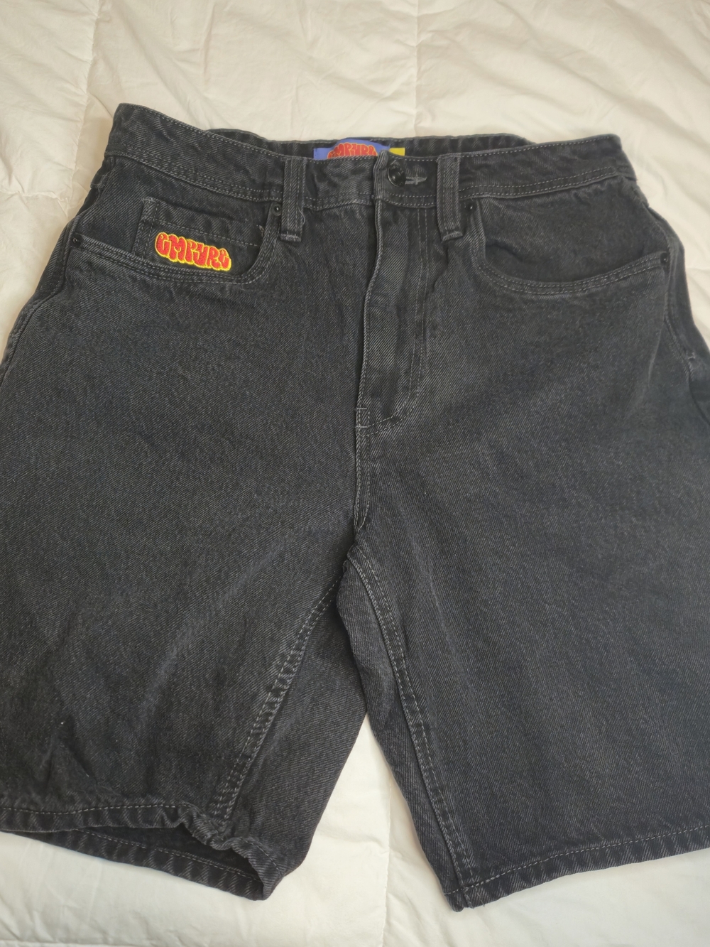 Empyre Spary Paint Can Black Denim Jean Shorts Mens 30 Y2K Skater Grunge 0690